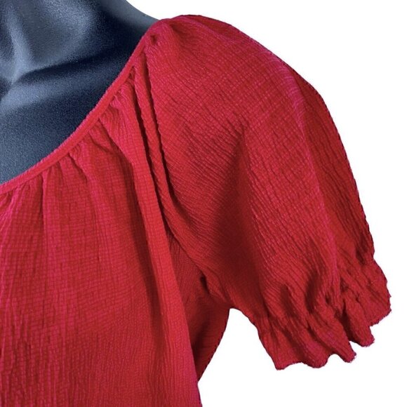 Madewell Texture & Thread Short Peasant Sleeve Ruffle Puff Sleeve Women’s XS Red - Picture 4 of 8
